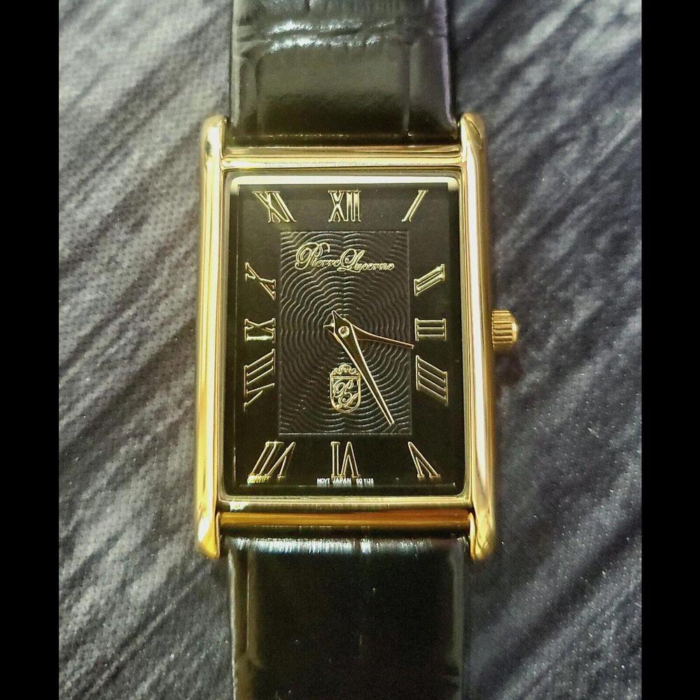 Authentic Pierre Lucerne Slim Quartz‎ Mens Ebony Tank Watch - Picture 3 of 11